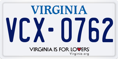 VA license plate VCX0762