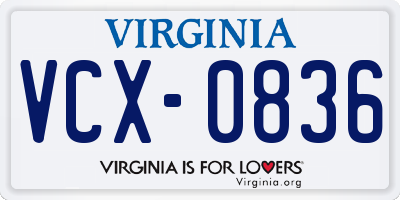 VA license plate VCX0836