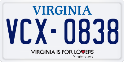 VA license plate VCX0838