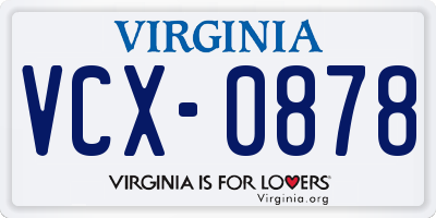 VA license plate VCX0878