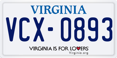 VA license plate VCX0893