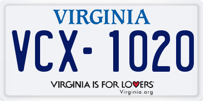 VA license plate VCX1020