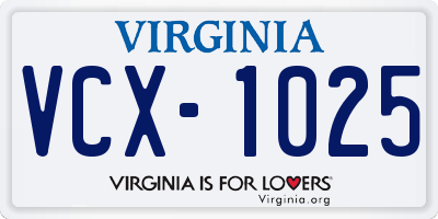 VA license plate VCX1025