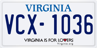 VA license plate VCX1036