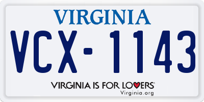 VA license plate VCX1143