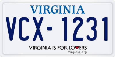 VA license plate VCX1231