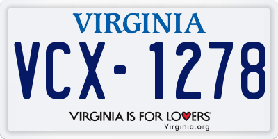 VA license plate VCX1278