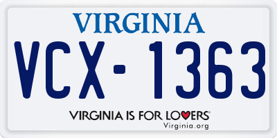 VA license plate VCX1363