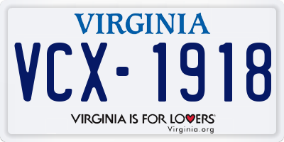 VA license plate VCX1918