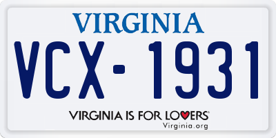 VA license plate VCX1931