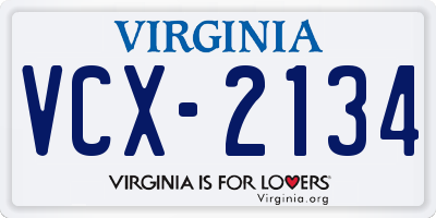 VA license plate VCX2134