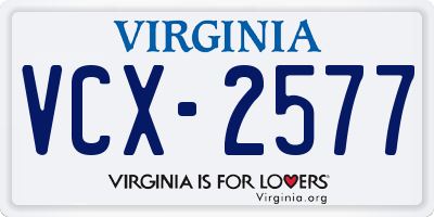 VA license plate VCX2577