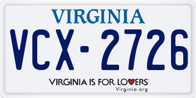 VA license plate VCX2726