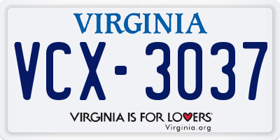 VA license plate VCX3037