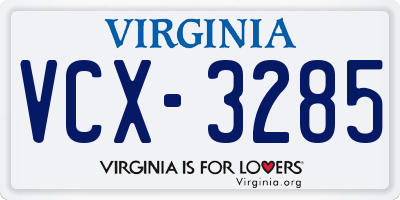 VA license plate VCX3285