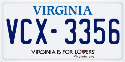 VA license plate VCX3356