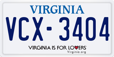 VA license plate VCX3404