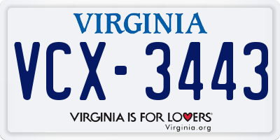 VA license plate VCX3443