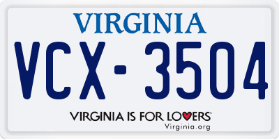 VA license plate VCX3504