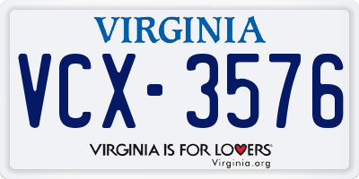 VA license plate VCX3576