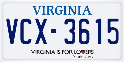 VA license plate VCX3615