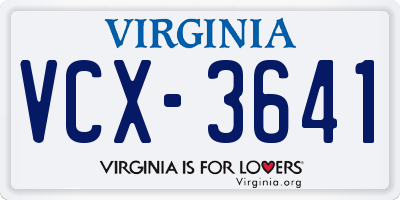 VA license plate VCX3641