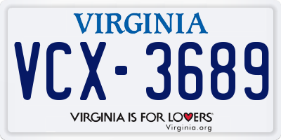 VA license plate VCX3689