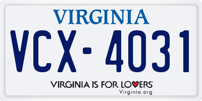 VA license plate VCX4031