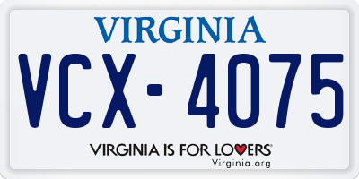VA license plate VCX4075