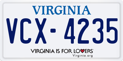 VA license plate VCX4235