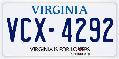 VA license plate VCX4292