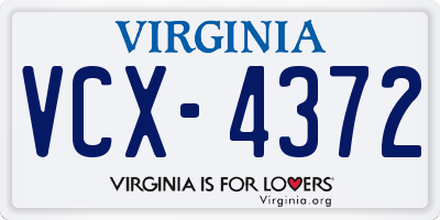 VA license plate VCX4372