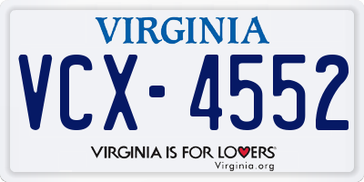 VA license plate VCX4552