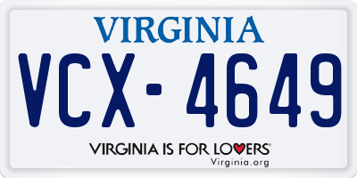 VA license plate VCX4649