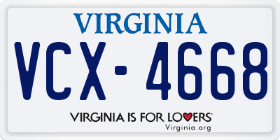 VA license plate VCX4668