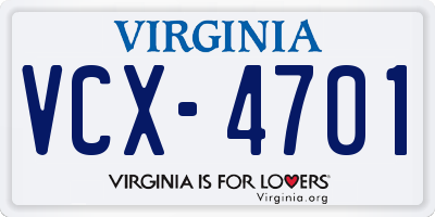 VA license plate VCX4701