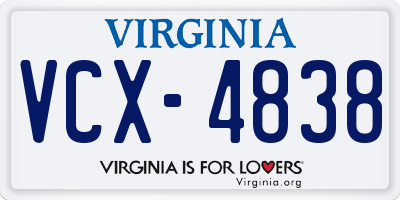 VA license plate VCX4838