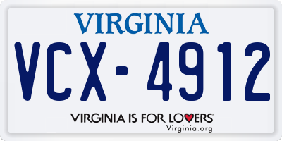 VA license plate VCX4912