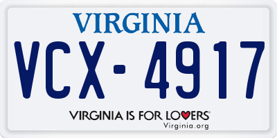 VA license plate VCX4917