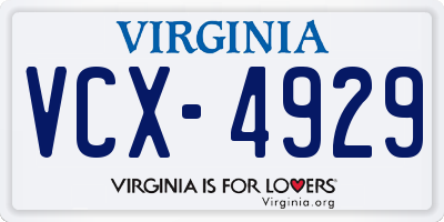 VA license plate VCX4929