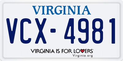 VA license plate VCX4981