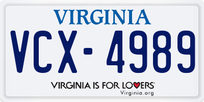 VA license plate VCX4989