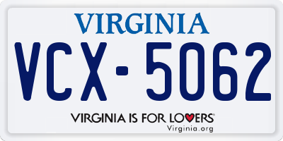 VA license plate VCX5062