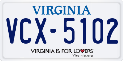 VA license plate VCX5102