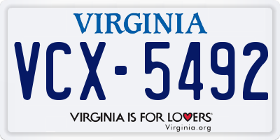 VA license plate VCX5492