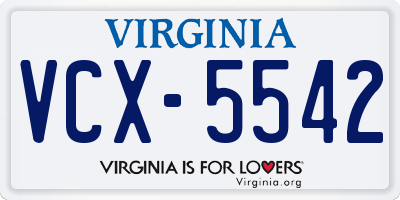 VA license plate VCX5542