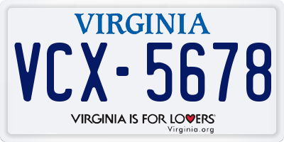 VA license plate VCX5678