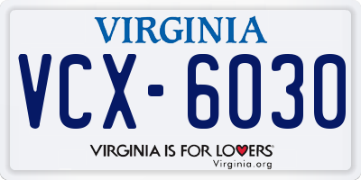 VA license plate VCX6030