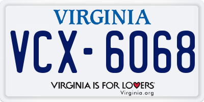 VA license plate VCX6068