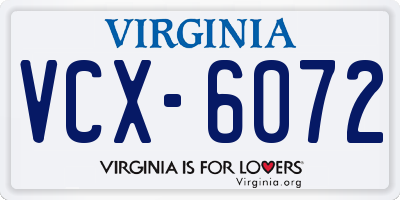 VA license plate VCX6072